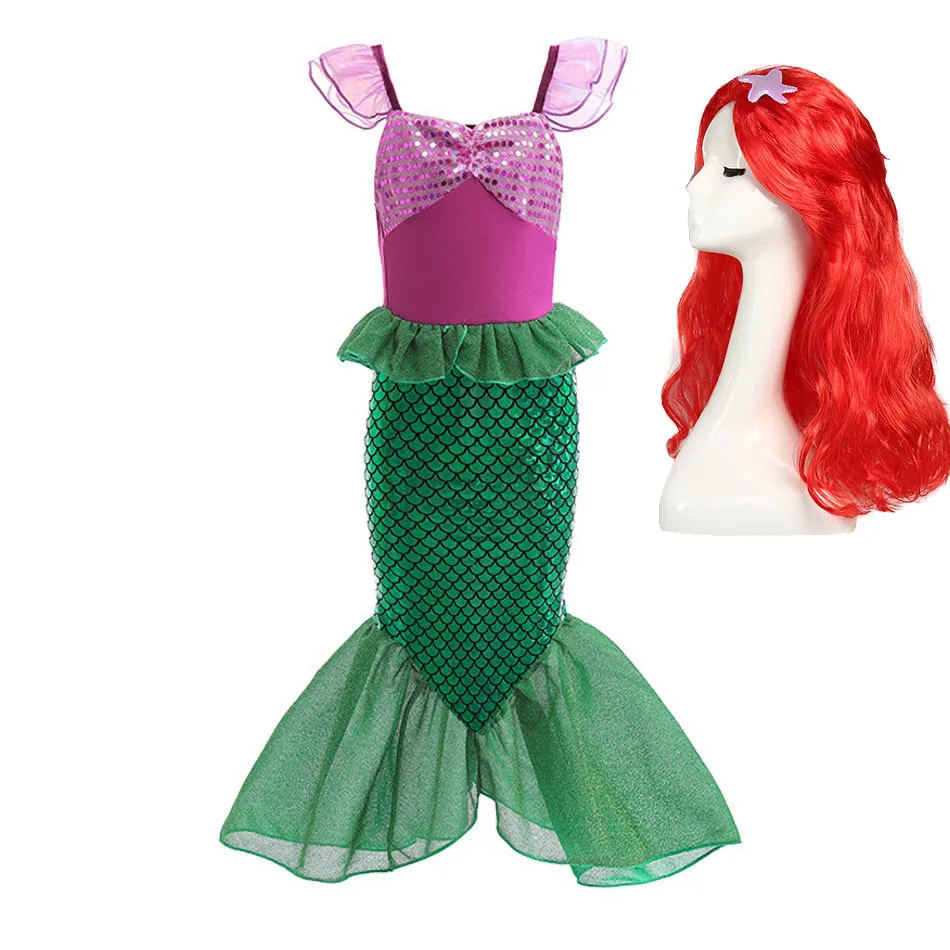 Girls Little Mermaid Dress Baby Princess Carnival Costume Kids Summer Performance Elegant Fantasy Ariel Halloween Clothes 3-10Y