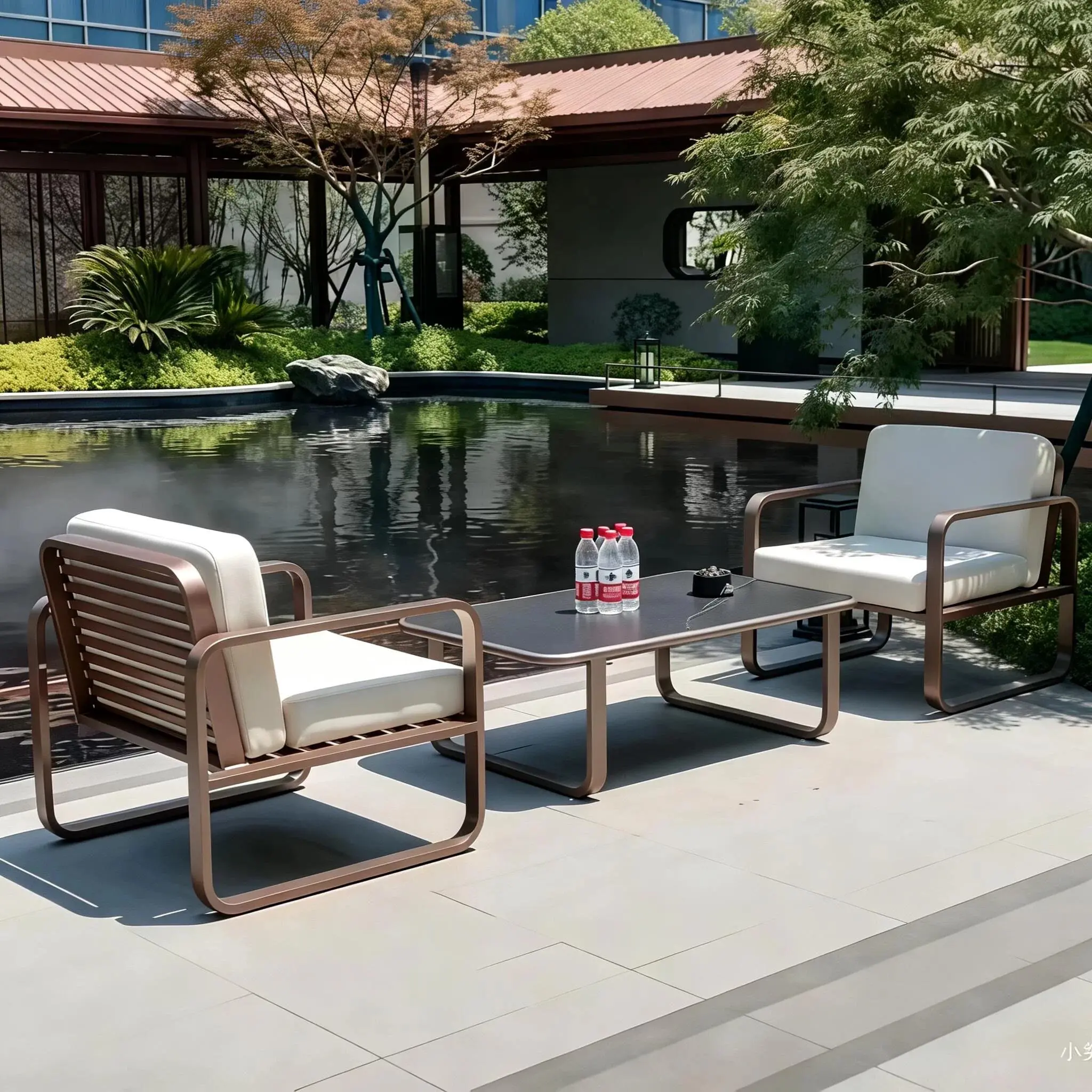 #Modern Simple Sunscreen Stainless Steel Outdoor Table Chair Set Sofa Combination for Terrace Hotel Sales Office Villa Community