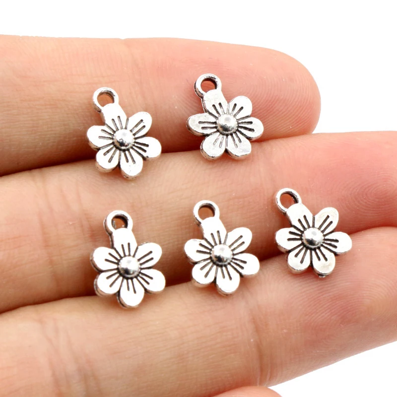 20pcs Charms Double Sided Flower 12x9mm Antique Making Pendant Fit,Bronze Vintage Antique Silver Color,DIY Handmade Jewelry