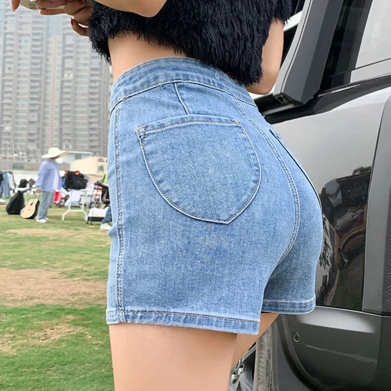 

Women's Denim Shorts Skinny Tight Booty High Waist Micro Mini Blue Female Short Jeans Pants Harajuku Fashion Casual Kpop Cheap