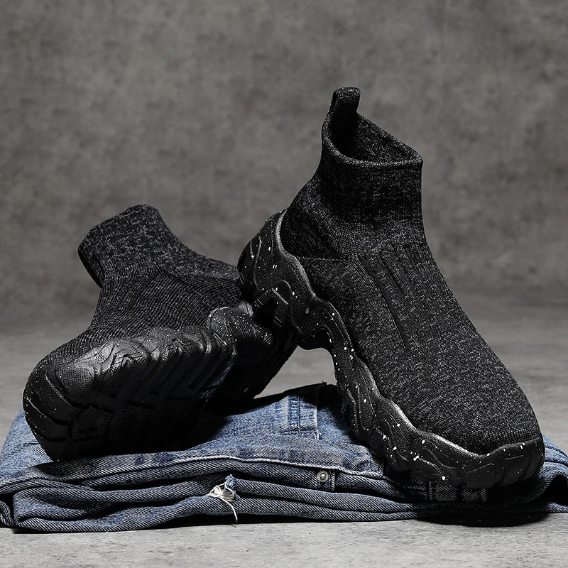 Men Shoes New Comfortable High-top Walking Shoes Women Lightweight Fashion Casual Sneakers Breathable Slip on Mens Loafers Black
