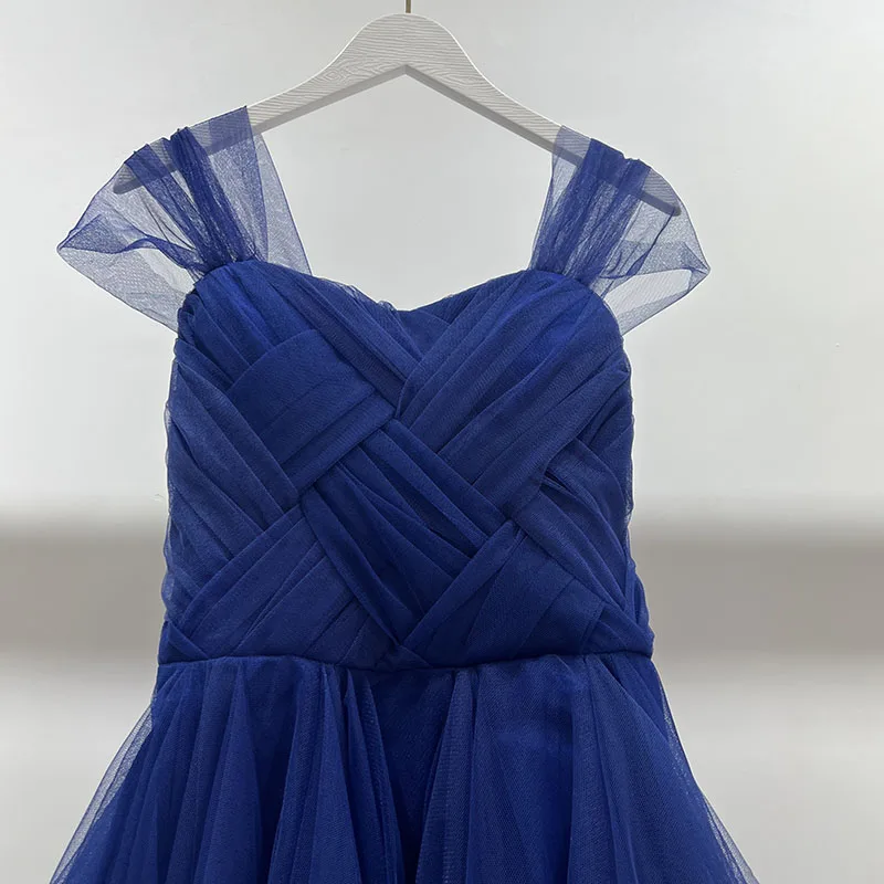 Sweet Memory Navy Blue Red Short Bridesmaid Dresses Graduation Gown Girls Princess Net Mesh Puffy Prom Wedding Party Dress