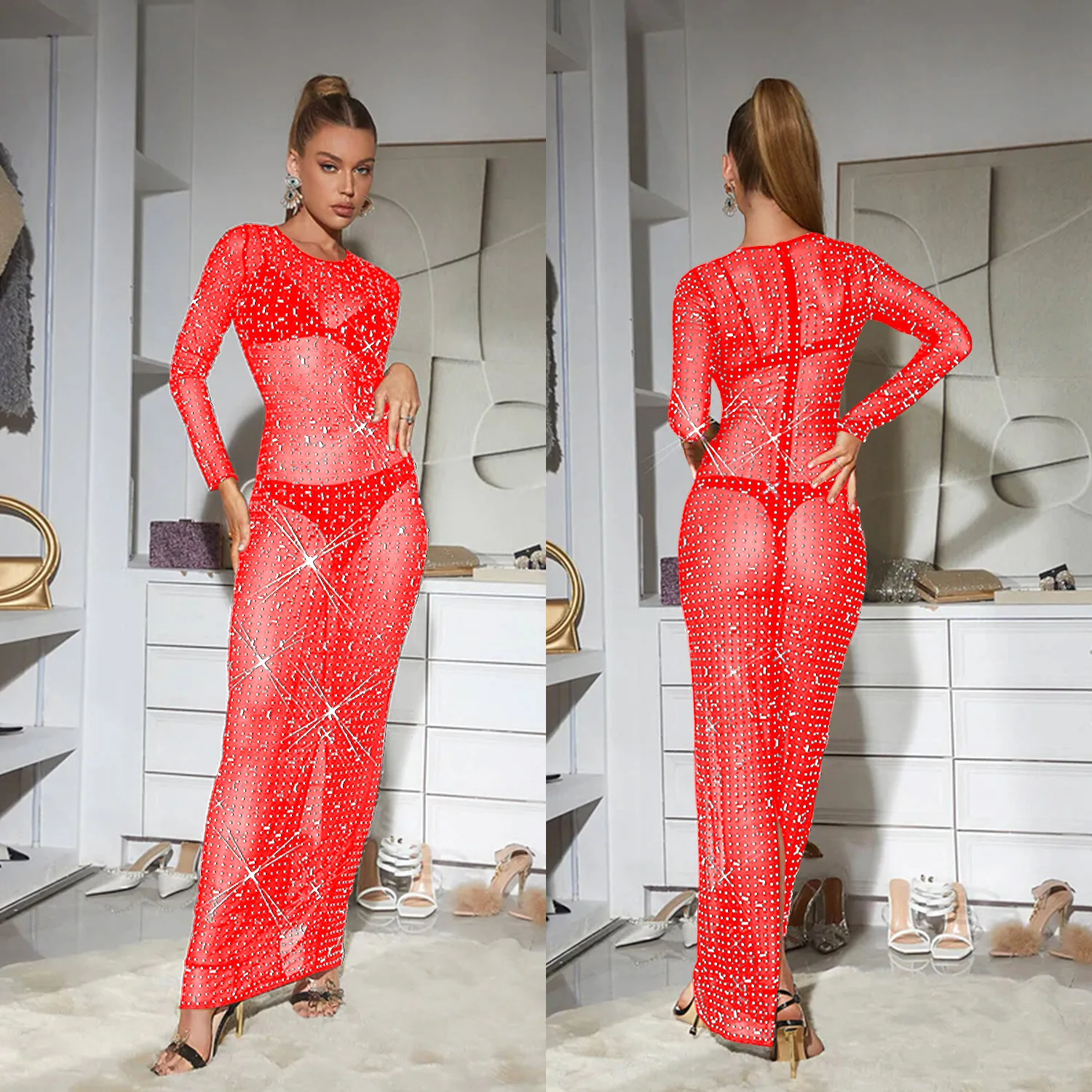 op maat gemaakte damesbuikdans voor volwassenen, modieuze elegante jurk met fonkelende diamanten, sexy perspectiefjurk, exotische danskleding