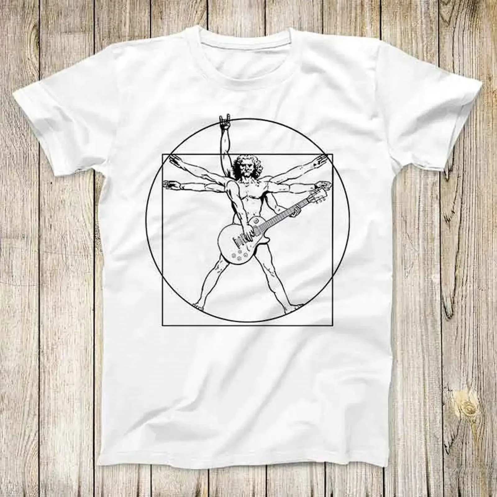 Футболка с гитарой Super Cool Vitruvian Guitarist Parody, винтажная, с эффектом потертости, универсальная, модель 2691