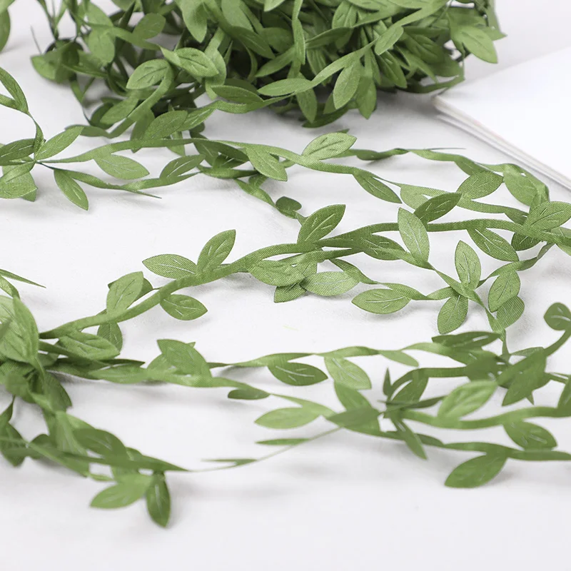 

10cm Artificial Polyester Green Leaf Garland Vine Ribbon with Realistic Leaves DIY Craft Wedding Party Festival Home Decor