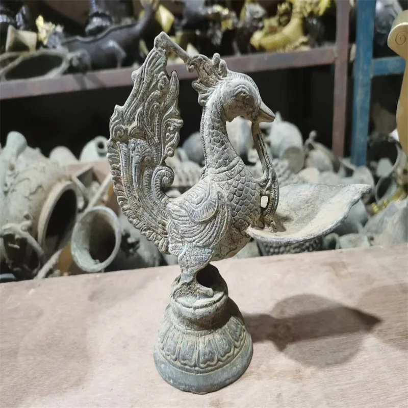 Come From Chinese FOLK Collection Old Unearthed bronze Ancient oil lamps,carved with Phoenix statue candle holder, lamp