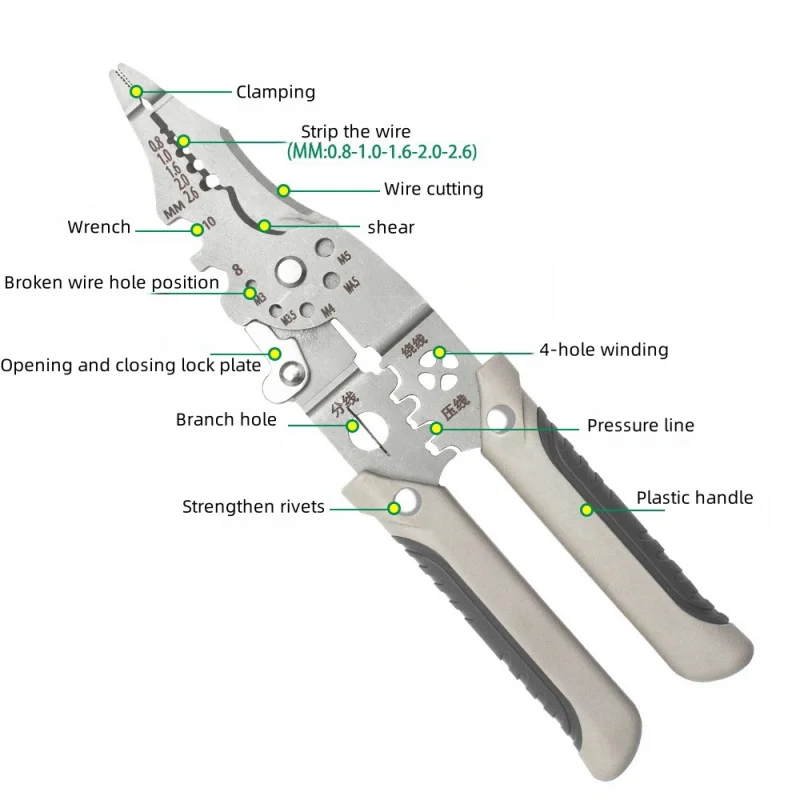 Professional Multipurpose Electrical Tools Kit Including Strip, Crimp, and Cut Functions