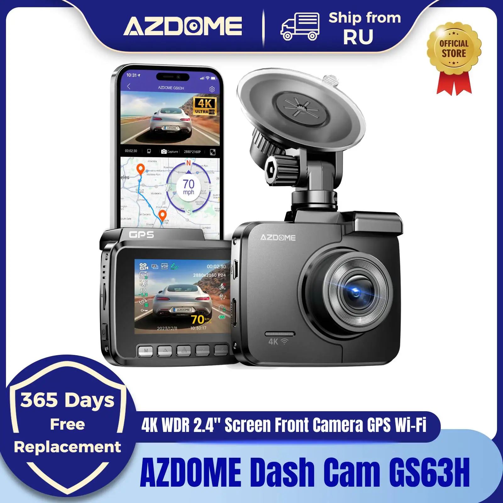 AZDOME Dash Cam GS63H Ultra HD 4K WDR 2.4