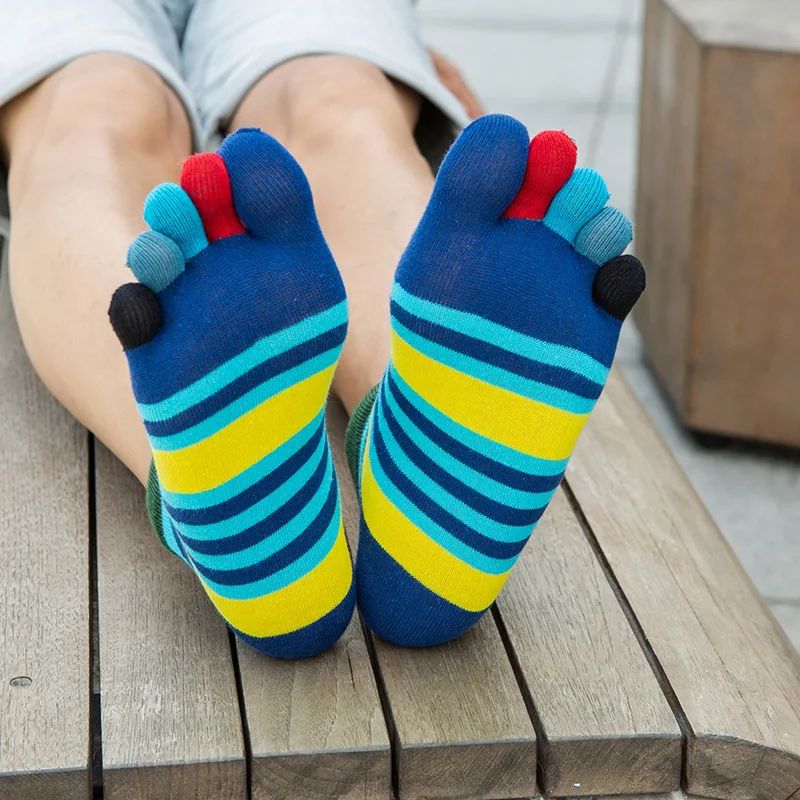 1/5 Pairs Men's Cotton Five Finger Toe Socks Striped Colorful Toe Ankle Socks Breathable Low Cut No Show Invisible Socks - view 6