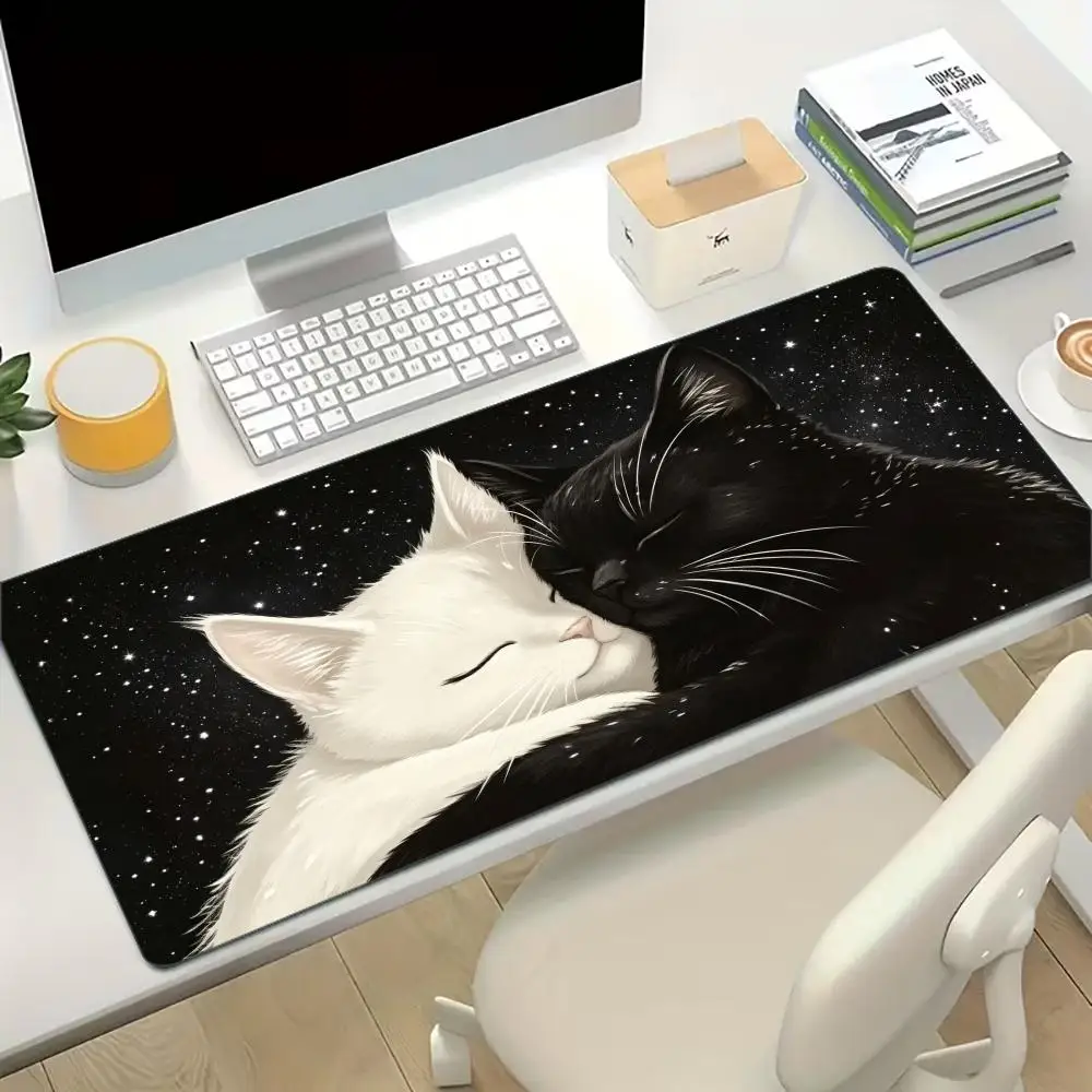 Yin Yang Black White Cat Large Extended Gaming Mouse Pad Non Slip Desk Mat Starry Night Cute Animal Art Keyboard Mouse pad