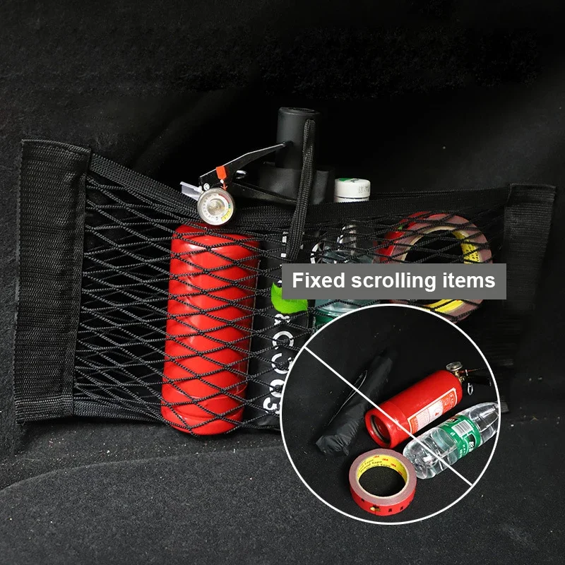 Red de almacenamiento para maletero trasero de coche, bolsa de malla con pegatina mágica elástica para asiento, organizador automático, envío