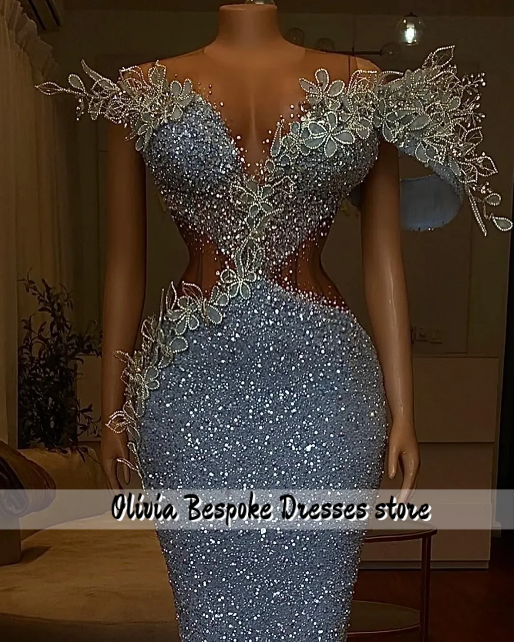 Luxe glanzend blauw uit de schouder avondjurk zeemeermin Aso Ebi Afrikaanse kralen feestjurk luxe jurk vrouw 2025, aangepast