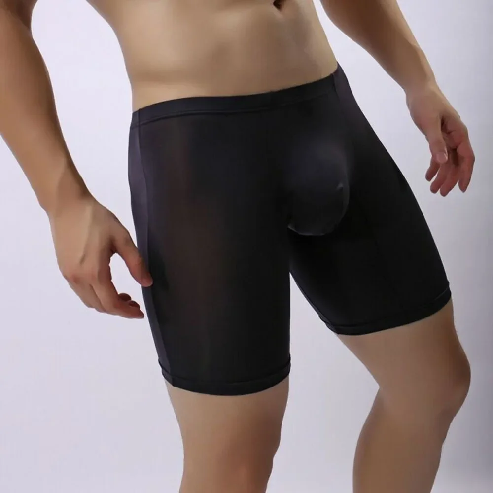 Calzoncillos de malla transparente para hombre, ropa interior delgada, larga, informal, a la moda, para correr