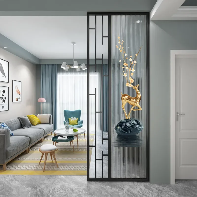 Wrought Iron Changhong Glass Room Divider Screen for Living Room Office Entrance Decorative Partition Wall Light Luxury Style