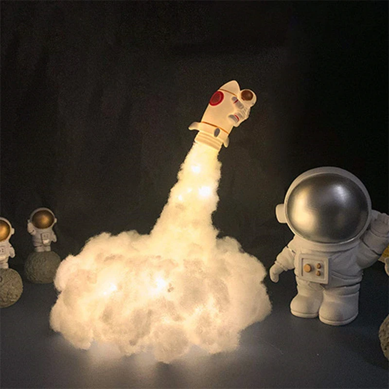 3D Printed Rocket Lamp LED Colorful Clouds Astronaut Lamp With USB Rechargeable Kids Home Decoration Night Light Creative Gift