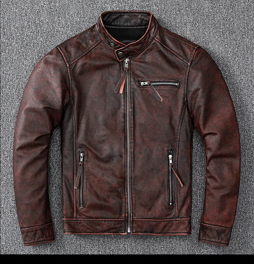 Free shipping.classic motor style,black genuine leather Jacket,fashion men casual Leather coat,street biker coat,wholesales