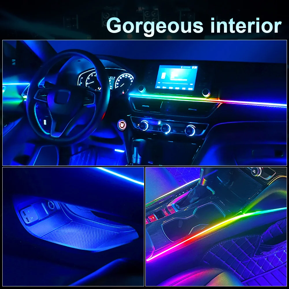 6/10/14/18 w 1 LED Dual Zone Symphony Streamer Car Ambient Light Interior RGB Neon Acrylic Strip Decoration Atmosphere Lamp 12V