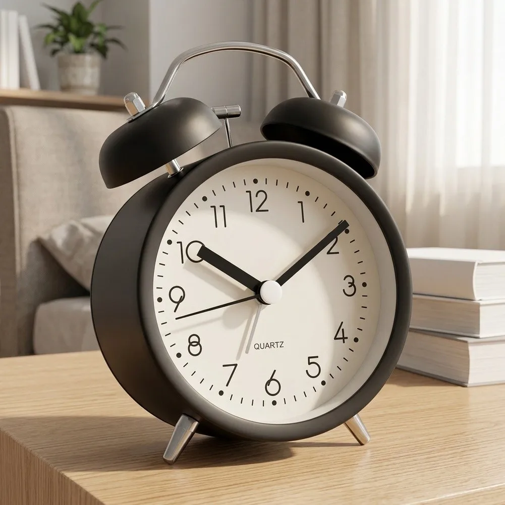 Alarm Clock for and Students Made of Metal with Luminous Display Silent Movement and for traditional Mechanical Bell Alarm