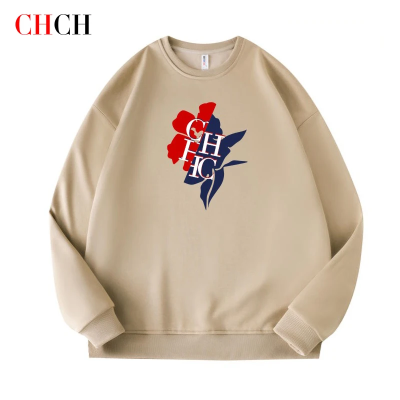 CHCH Fashion Trend Pullover Simple Round Neck Sweatshirts Men/Women Long-sleeved Lettered Loose Basic Hoodies