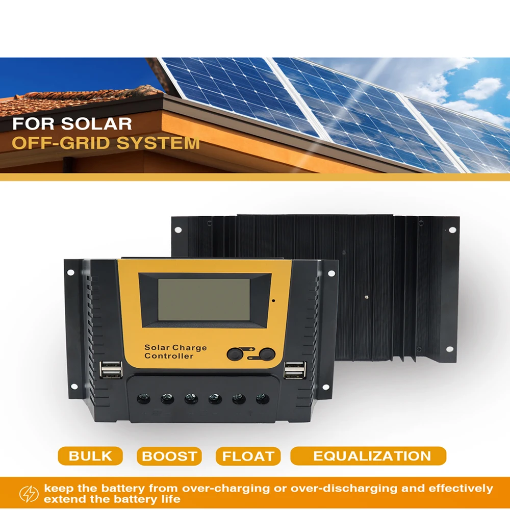 Solar Controller Régulateur de panneau solaire 12V, contrôleur connecté, batteries lithium-fer/plomb-acide/li-ion Lifepo4 12V/24V 10A 20A 30A 40A 50A 60A