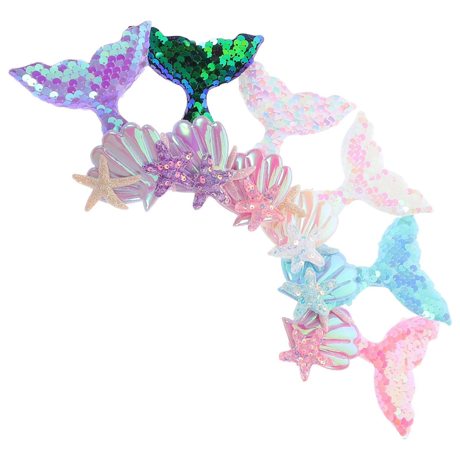 

6Pcs Sparkling Mermaid Tail Hair Accessories For Kids Adults Vibrant Glitter Hair Clips Princess Headpiece