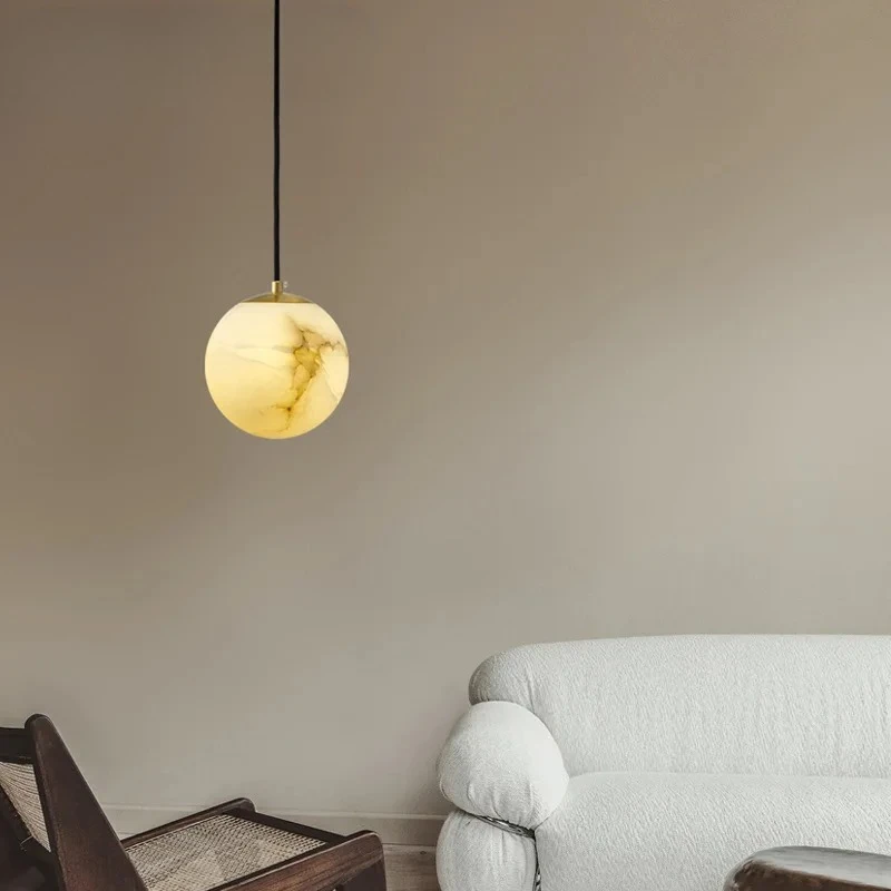 High End Luxury Design Solid Copper Pendant Light, Spanish Marble Hanging Lighting for Bedroom Bedside Kitchen Island Home Decor