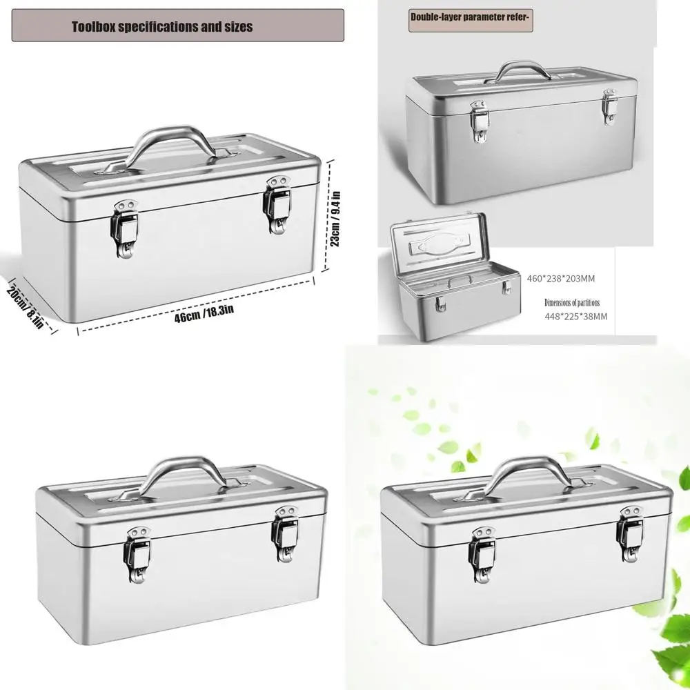 

Портативный ящик для инструментов из нержавеющей стали 18, усиленный, с 2 отделениями, ручкой для переноски, металлическими защелками и съемным лотком для мастерских (Sil