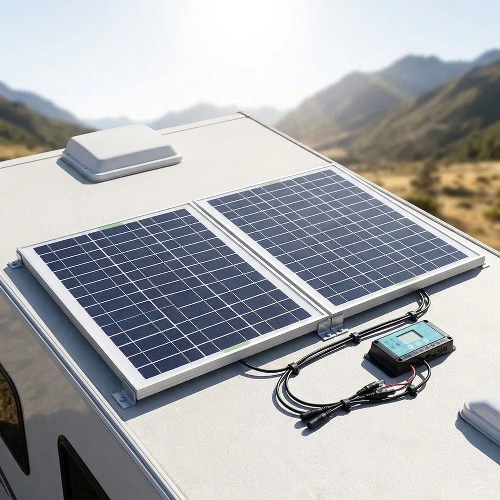 200W Dual Panel Solar Kit with 10A Controller with Clear Display for Monitoring Battery Voltage and Charging Status