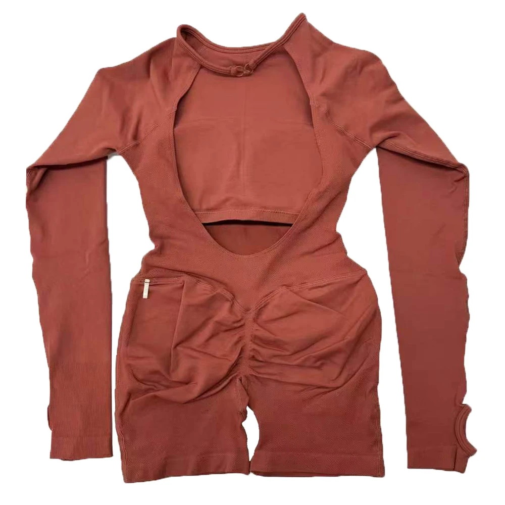 Red Copper New Color Backless Integrated Fitness Suit, Pilates and Yoga Integrated Fitness Suit, Women's Sports Fitness Suit