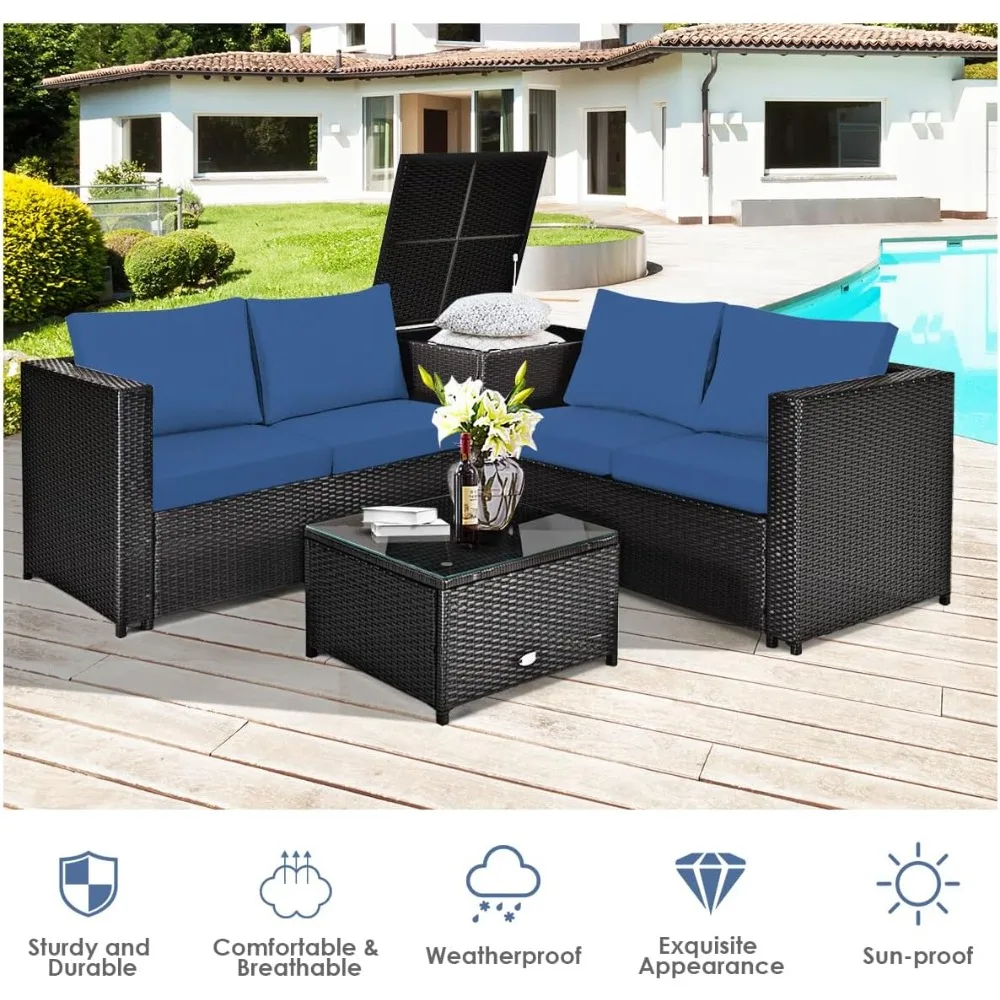 

4-Piece Outdoor Patio Furniture Set, Weather Resistant PE Rattan Conversation Set with 2 Loveseats, Outdoor Sectional Sofa Set