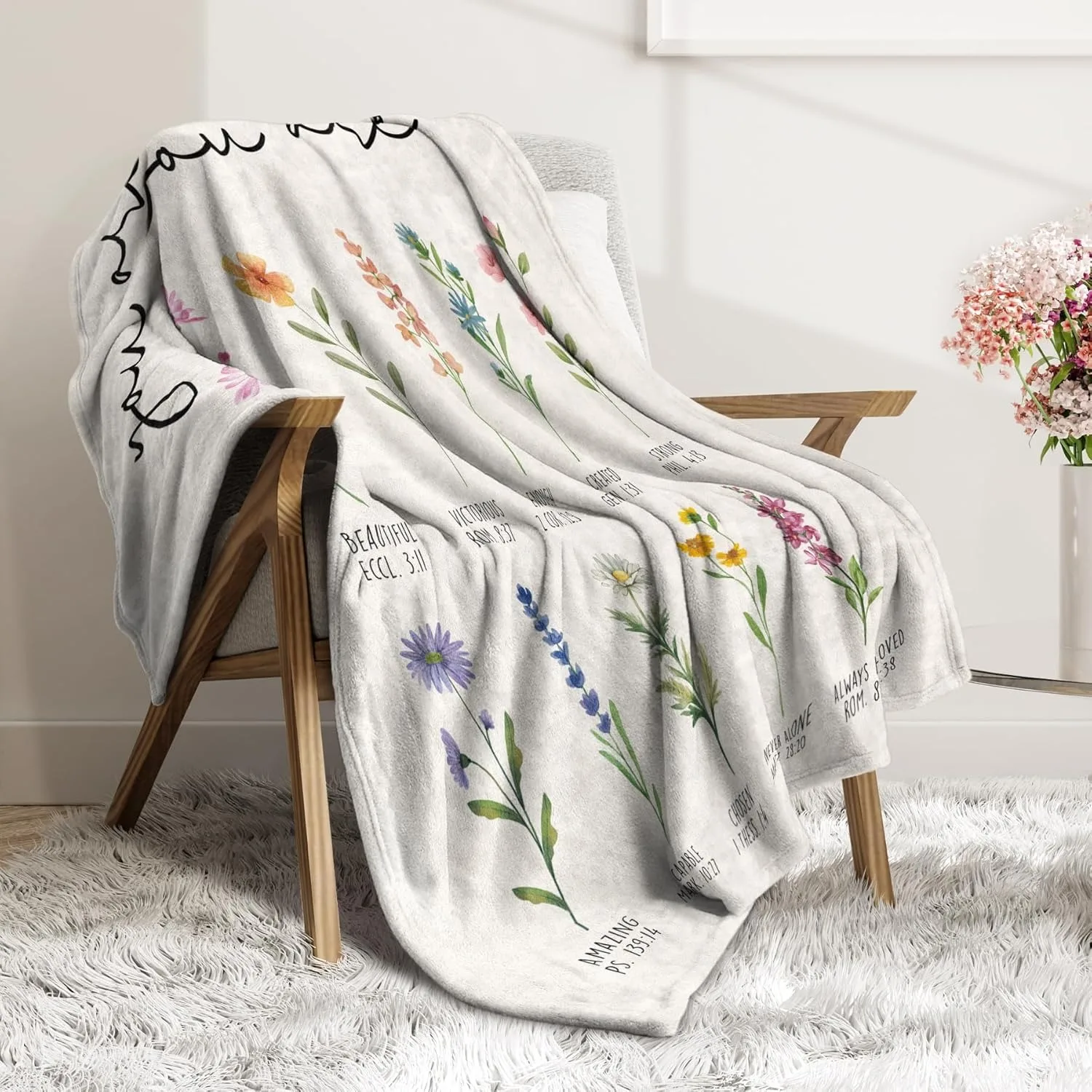 JIT الكتاب المقدس الآية زهرة تصميم بطانية بوليستر 2D طباعة مسطحة ديكور المنزل الروحي غرفة نوم أريكة رمي Heartwarming الساحرة #4