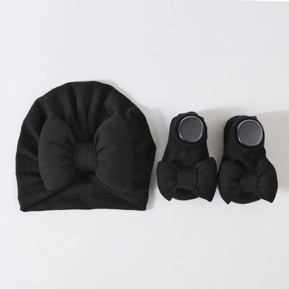 القطن متماسكة الطفل قبعة الجوارب مجموعة كبيرة Bowknot مطاطا الطفل القوس قبعة الجنين 0-12 شهرا يندبروف الوليد قبعة عمامة المنزل/في الهواء الطلق