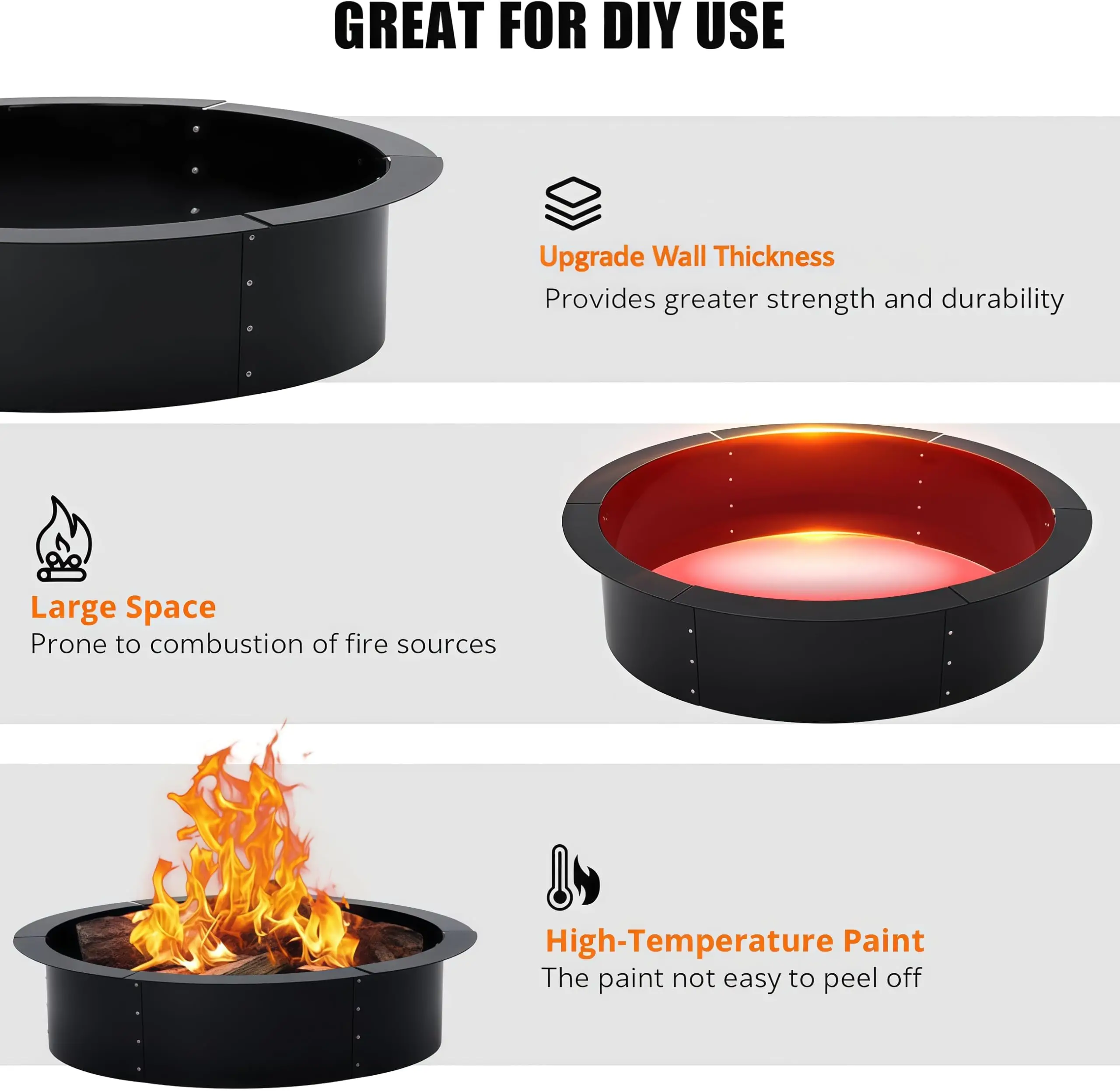 48 Inch Fire Pit Ring, Round Metal Smokeless Fire Pit Ring for Outside, Easy Install Iron Sheets, Large Round Galvanized Steel FirePit Ring for Bonfire, Camping, Backyard, Patio