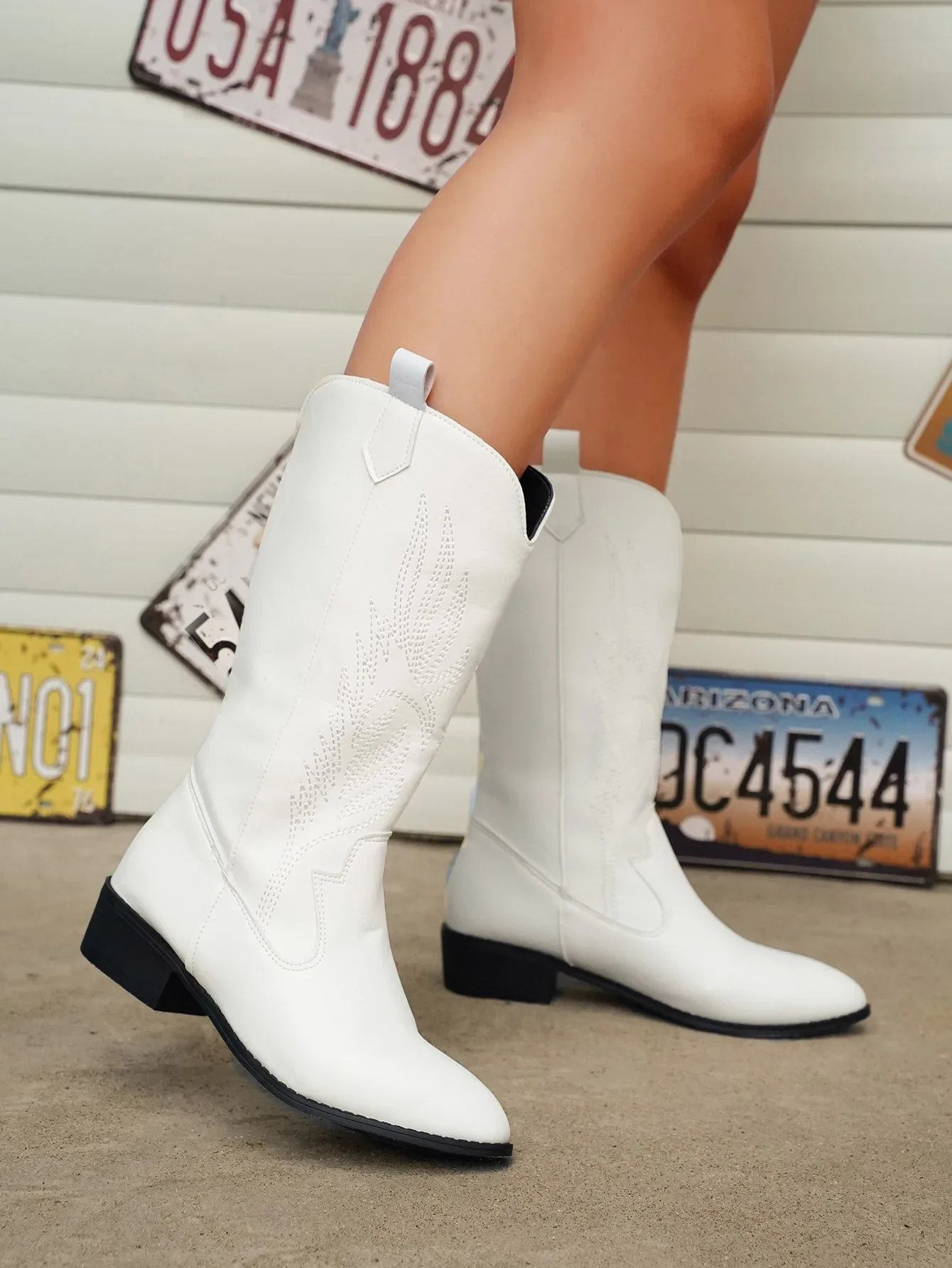 Goldene Halbhohe Stiefel für Damen Silberne Spitze Western Cowboy Stiefel Retro Mode Schwarze Stiefel Übergrößen 36-43 Damenstiefel – Detail 5