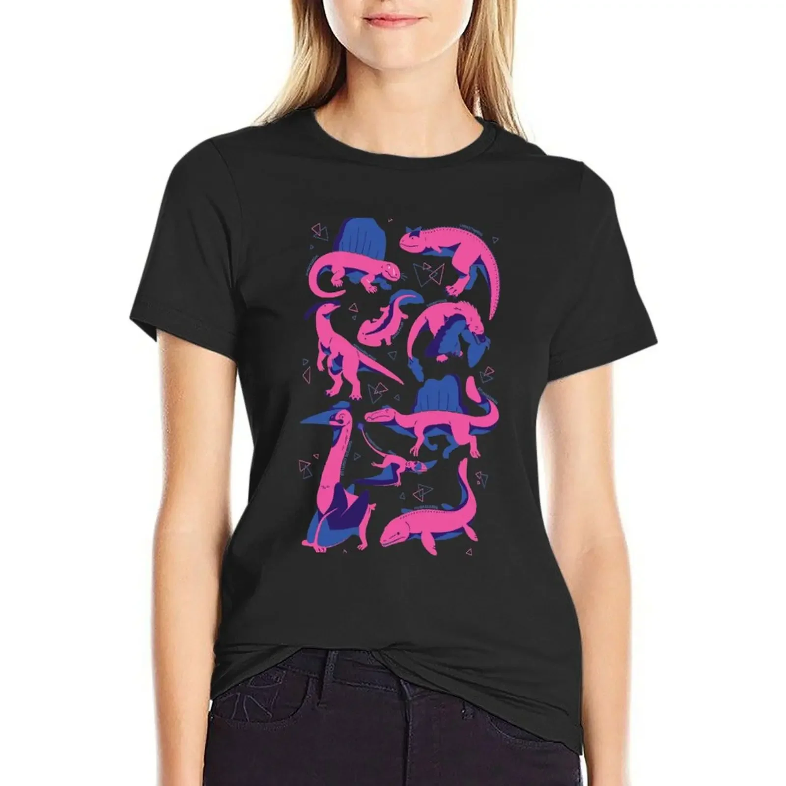 

Prehistoric Animal Pseudo Risograph with Names T-Shirt Short sleeve tee kawaii clothes cotton t shirts Women