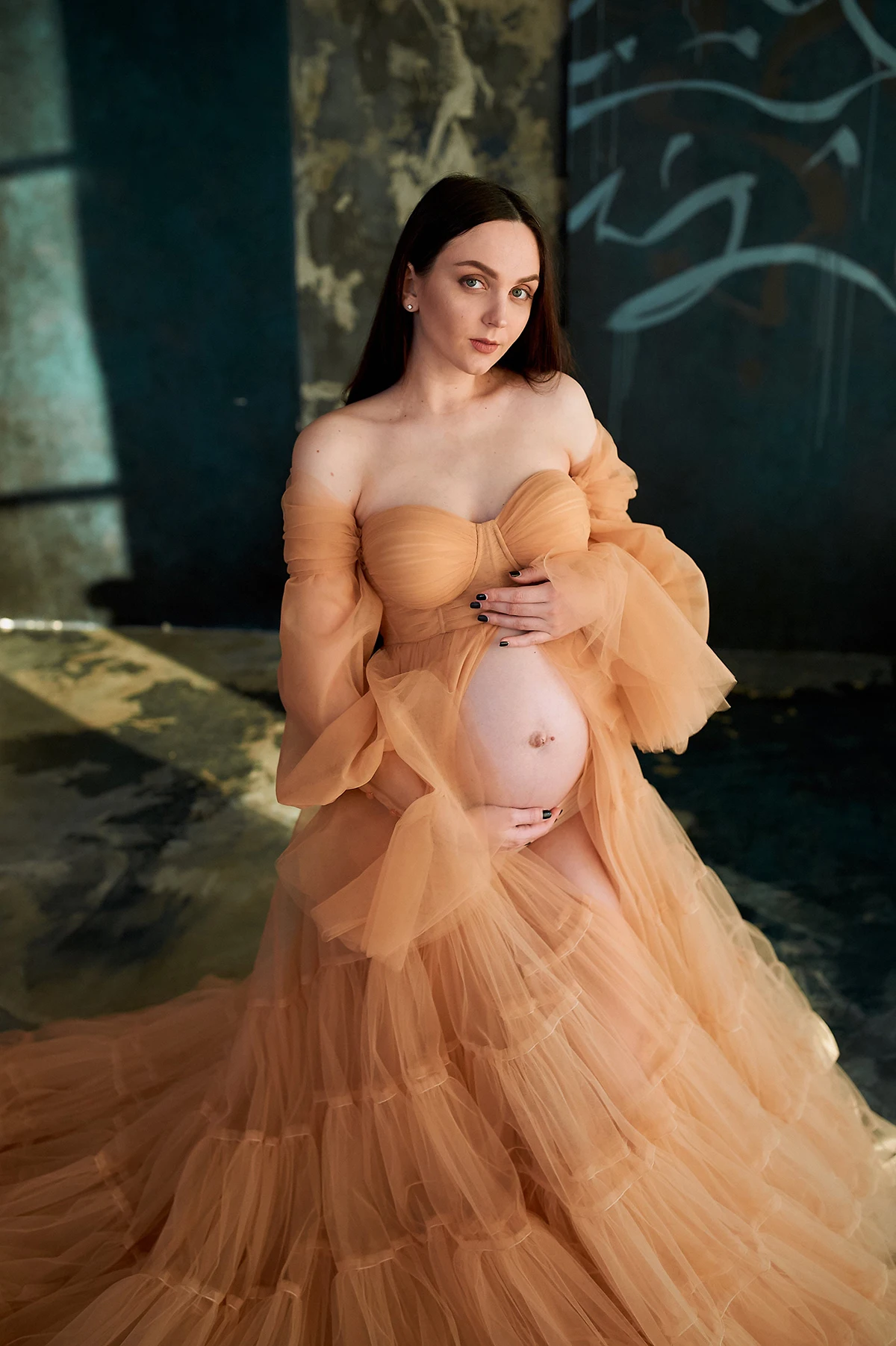 Batas de tul para mujer, vestido de maternidad con hombros descubiertos, largo, Sexy, fotografía, talla grande, vestido personalizado para embarazadas