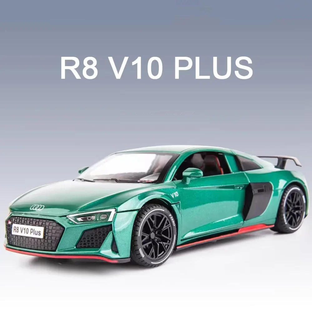 

1:24 Scale R8 V10 PLUS Car Model Rubber Tires Sports Cars Diecast Models Wheel Pull Back Vehicles Collection Toys for Kids Gifts