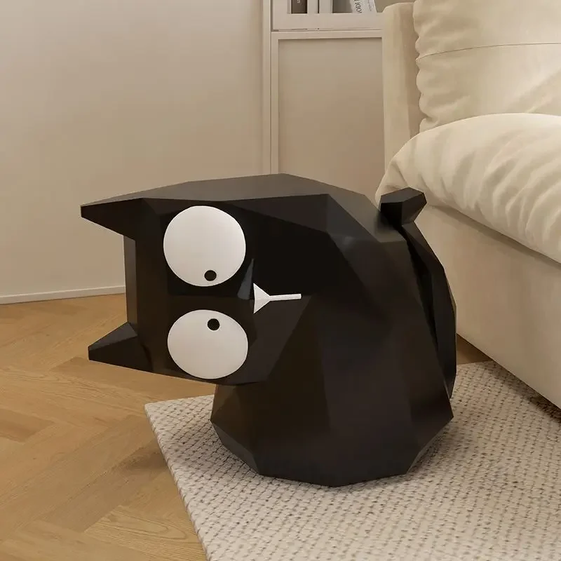 Crooked Cat Living Room Stool Home Decor Furniture Household Balcony Sofa Beside Small Coffee Table Doorway Decoration Black