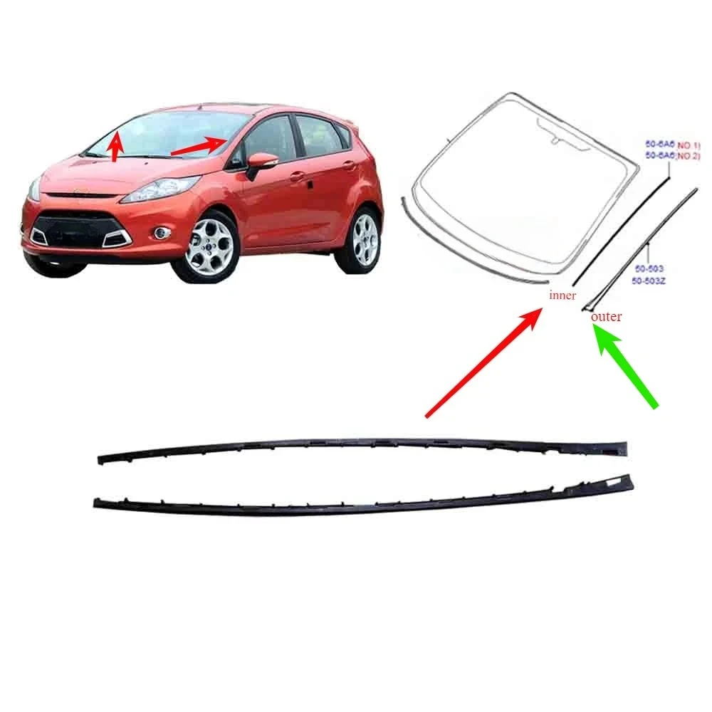 2 Pcs Front Windshield Inner Rubber Shell for Fiesta 2009-2014 5 Door Be8Z5403136A Protective Weatherstrip Holder