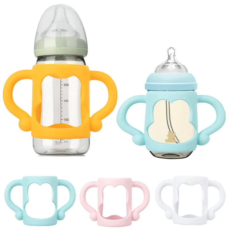 Baby Bottle Grip Handle Silicone Wide Mouth Handles for Universal Milk Bottles Heat Resistant Baby Feeding Bottle Accessories