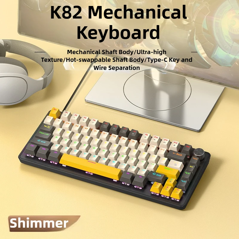 

K82 Проводная механическая клавиатура с RGB-подсветкой, многофункциональная ручка, 82 клавиши, полная клавиатура с возможностью горячей замены для Windows Mac