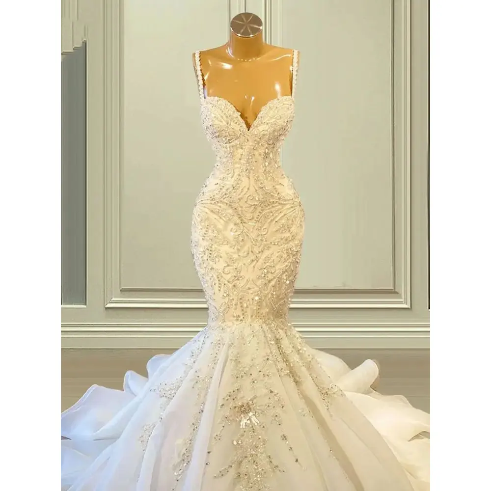 Sweetheart Mermaid Bespoke Wedding Dresses 2024 Lace Crystals Beaded Bridal Gowns For Women Backless Sleeveless Vestido De Noiva