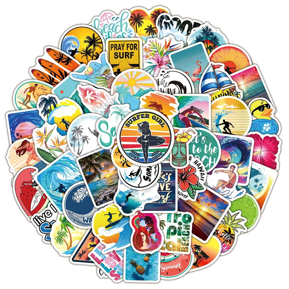 10/30/50/100PCS Hawaii Summer Surfing Stickers Tropical Beach Surf Decals Travel Luggage Surfboard Water Bottle Sticker Toy