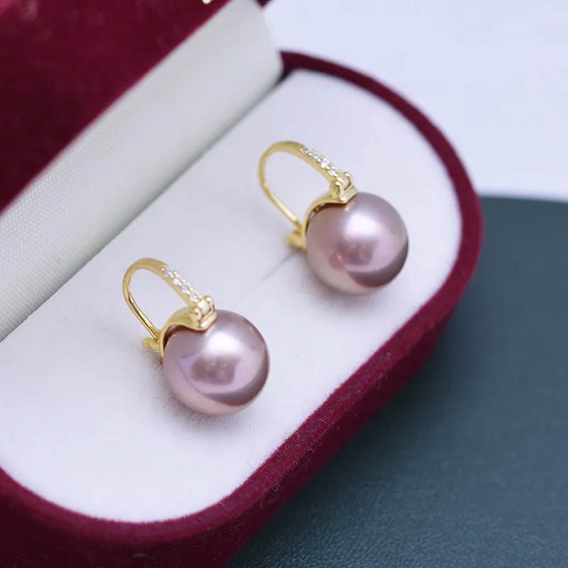 Luxury 11-12mm Strong Luster Few Flaw Freshwater Edison Pearl Earring For Women 925 Silver Charm Gift