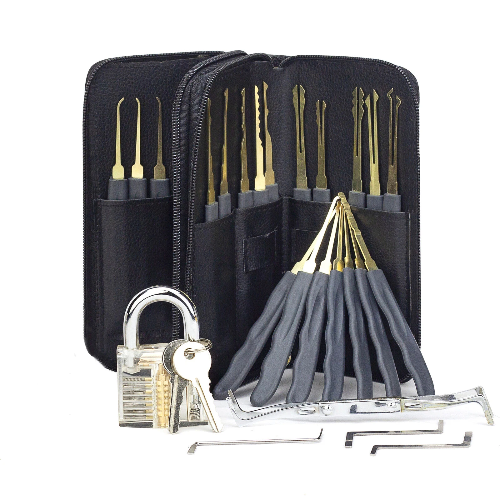 24pcs Grey/blue Handle Locksmith Tool Kit with Transparent Lock Sets for Beginner Practice Locksmith Training Remove Pick Tool