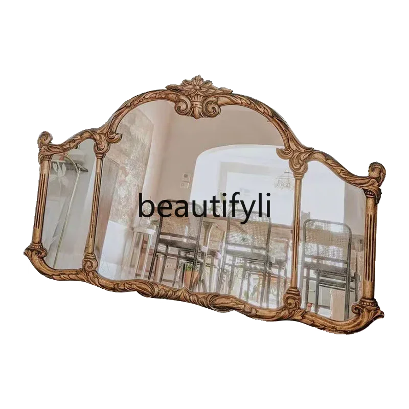 FG11French retro carved three-sided mirror dresser desktop makeup wall hanging dressing mirror fireplace decorative mirror