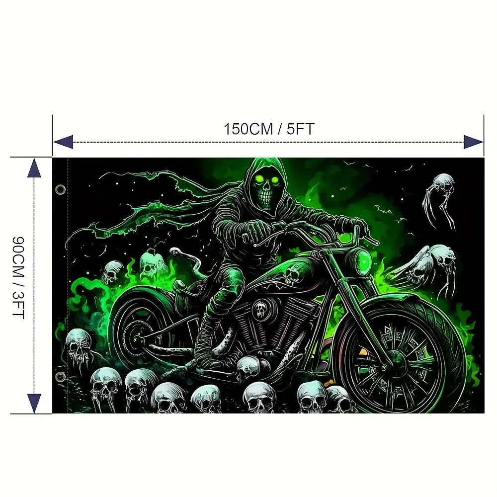 Skull Riders Grim Reaper Motorcycle Polyester Banner Outdoor Yard Garden Decor Flag
