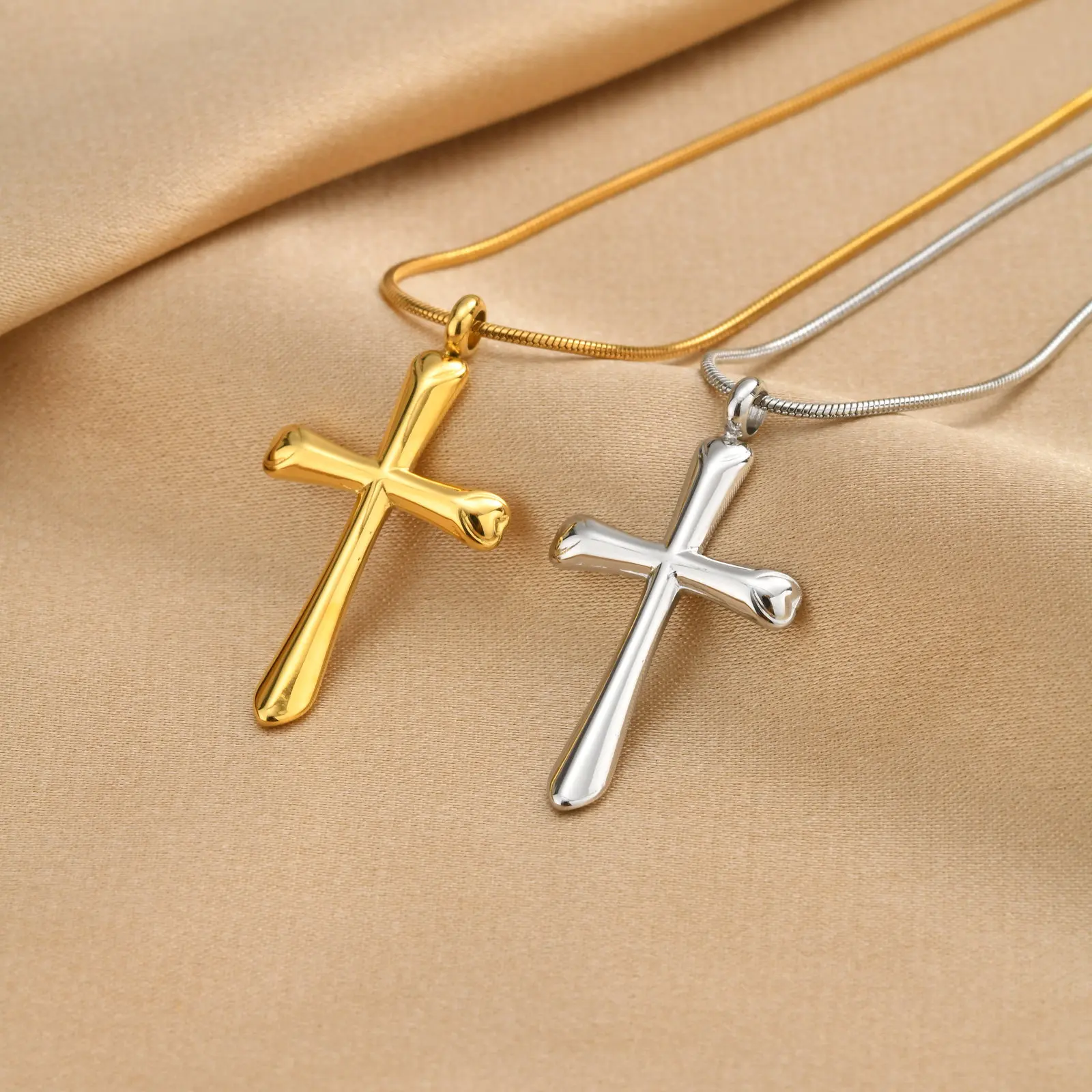 2mm 18inch Stainless Steel Snake Chain, Stylish and Elegant, Women's Collar Cross Pendant Necklace, Gold Silver NC-2303G