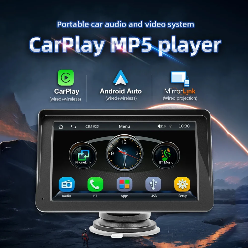 MicroData 7 Inch Wireless Universal Car Radio Video Player Apple CarPlay Android Touch Screen Suitable for BMW Volkswagen KIA