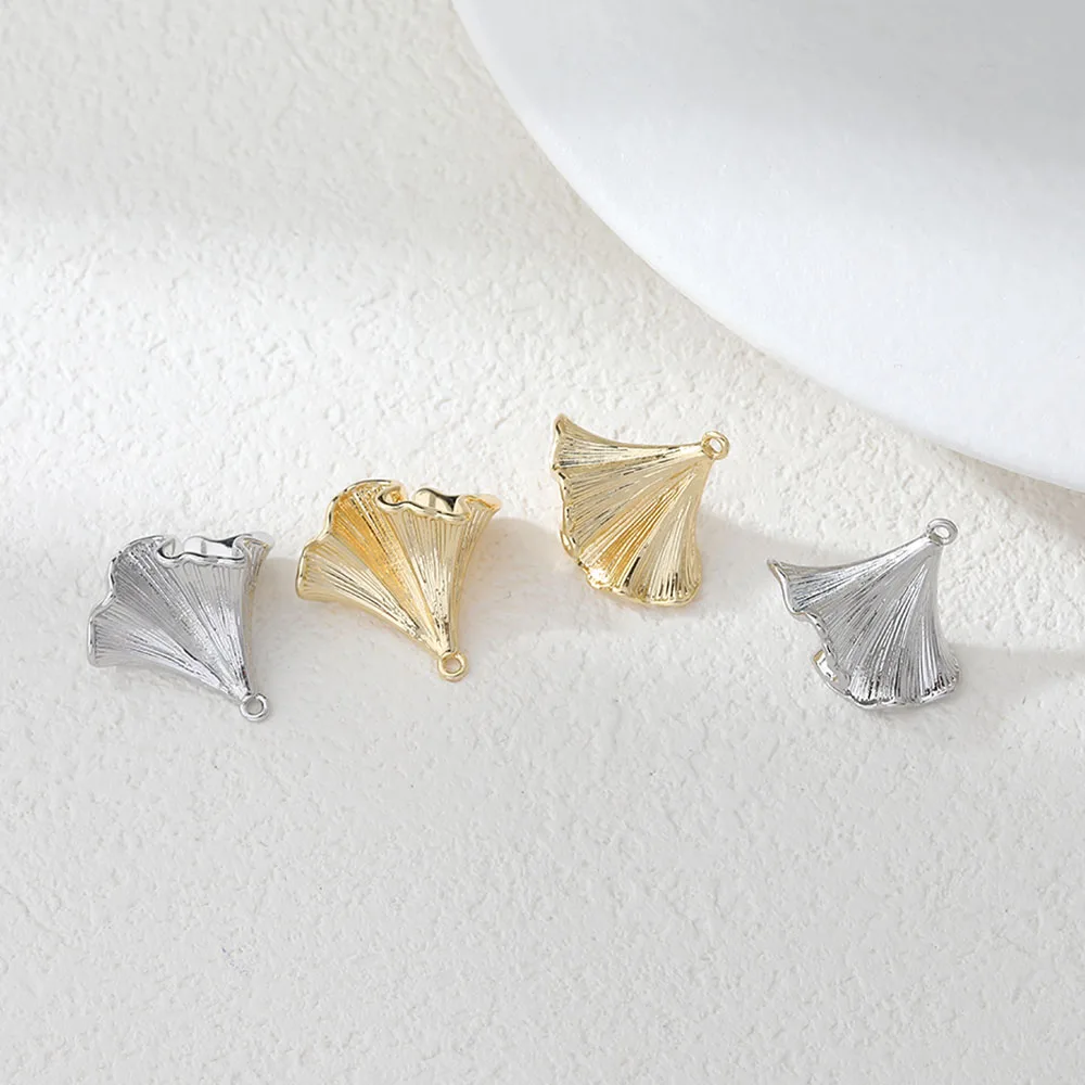 4PCS Gold Plated Brass Ginkgo Leaf Skirt Edge Pendant Handmade Earrings Necklace Findings Jewelry Making Supplies Accessories
